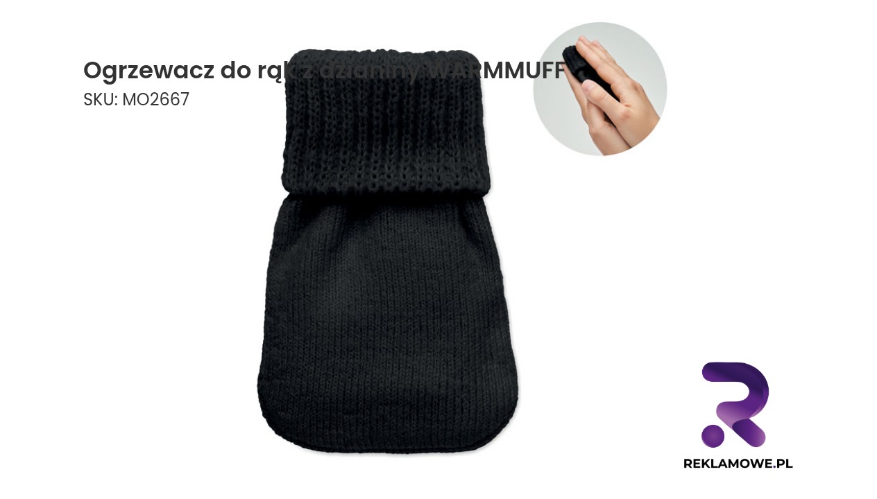 Ogrzewacz do rąk z dzianiny WARMMUFF Ogrzewacz do rąk z dzianiny WARMMUFF w użyciu, zapewniający ciepło i komfort