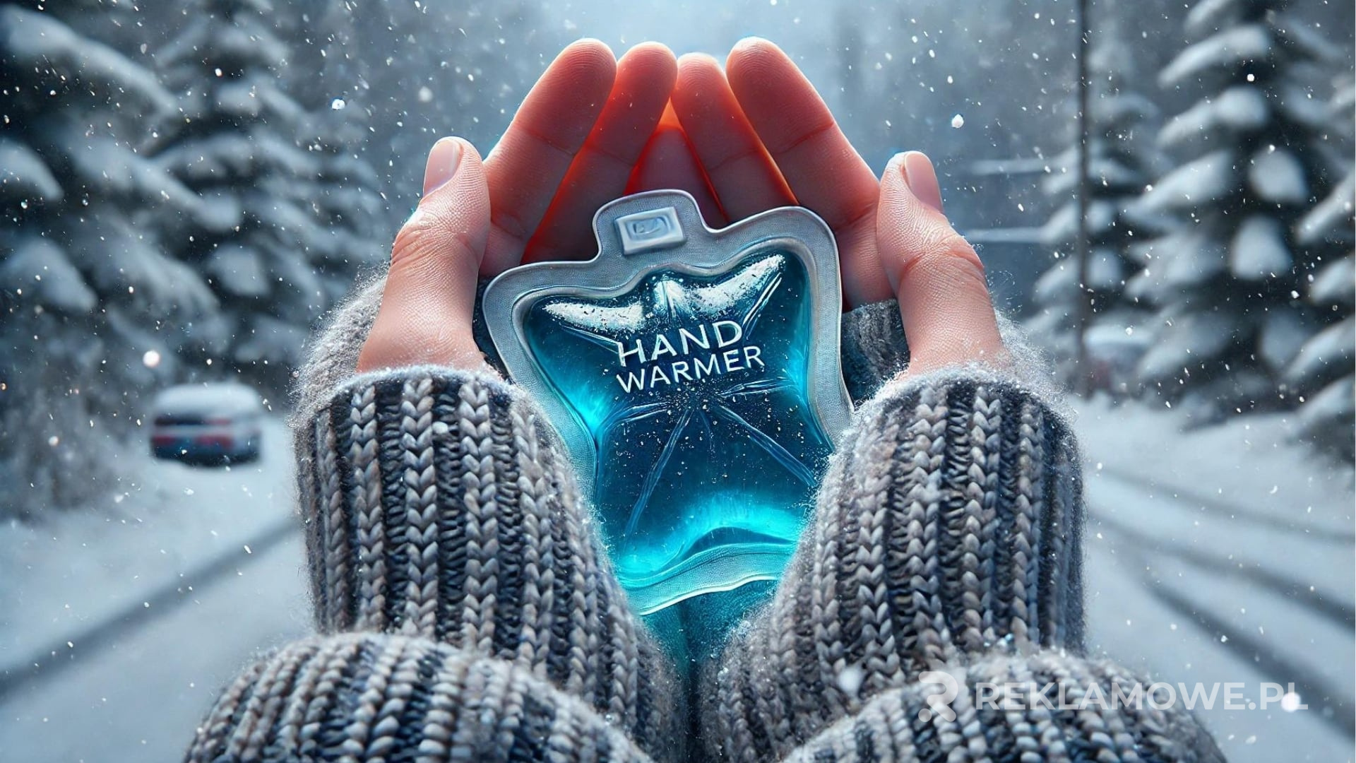 Ogrzewacz reklamowy używany podczas zimowej promocji